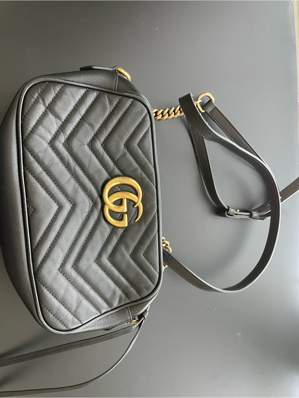 Gucci Black Quilted Leather Crossbody with Gold Double G